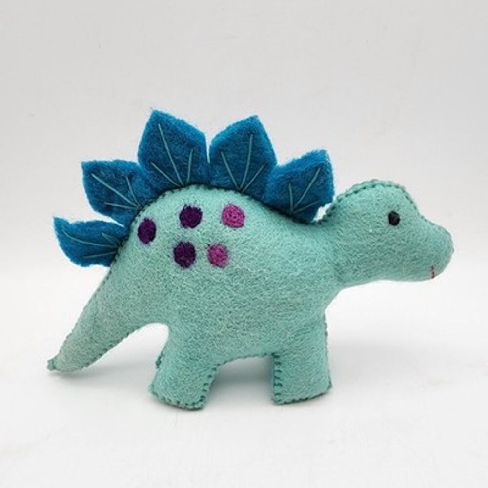 Felt Stegosaurus Dinosaur Plush 8" Organic Wool Handmade Stuffed Animal Toy